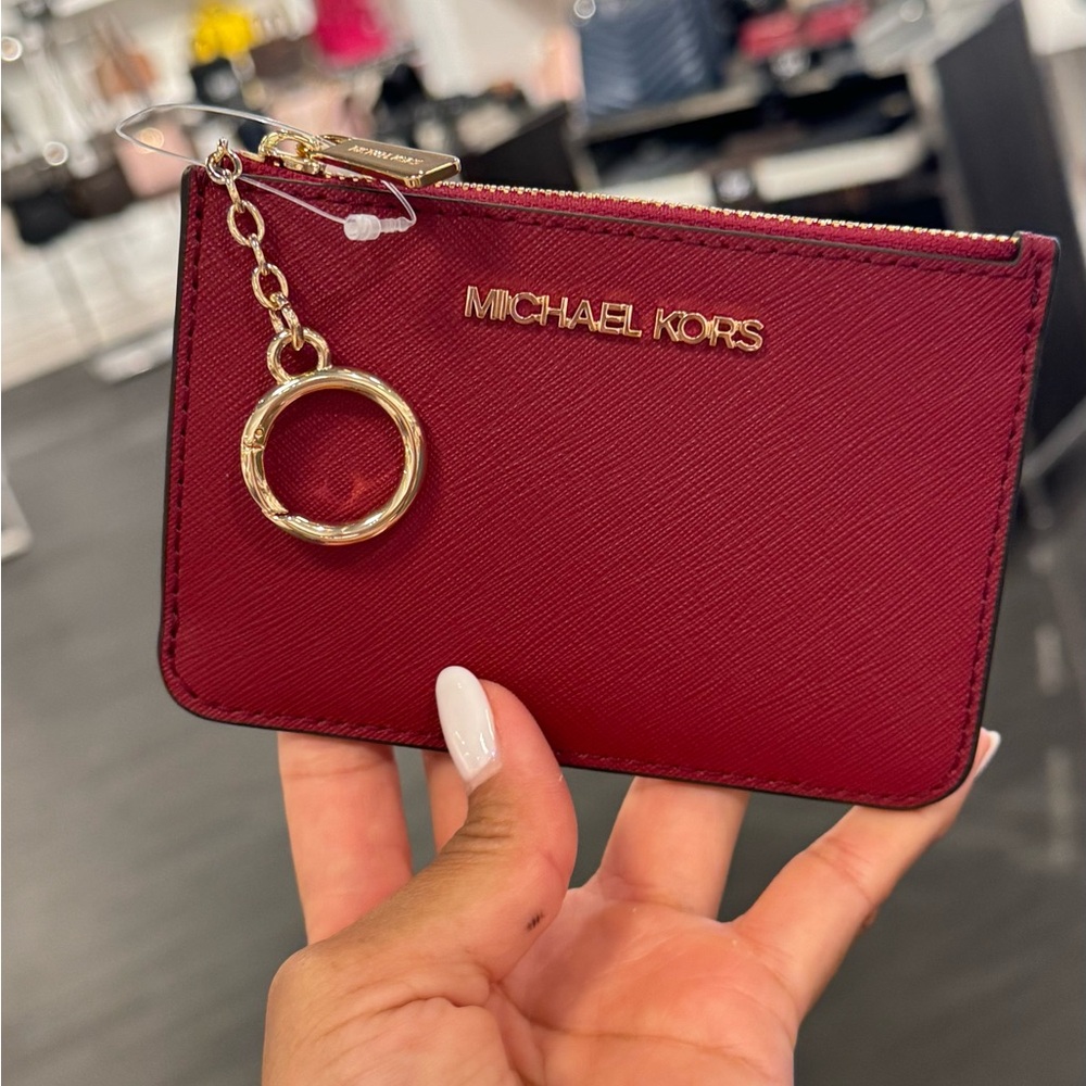 Michael Kors Cherry Red Card Holder with Gold Chain